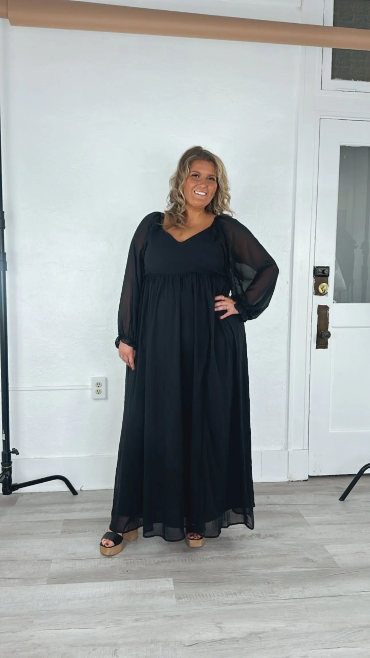 ECB Exclusive: Timeless Romantic Chiffon Maxi Dress, Black