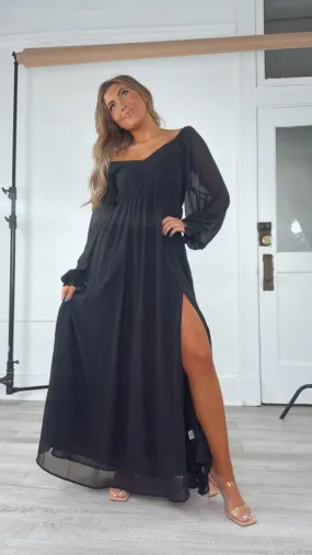 ECB Exclusive: Timeless Romantic Chiffon Maxi Dress, Black