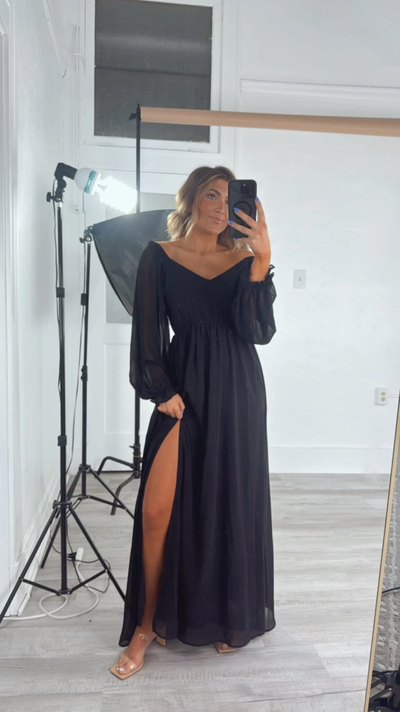 ECB Exclusive: Timeless Romantic Chiffon Maxi Dress, Black