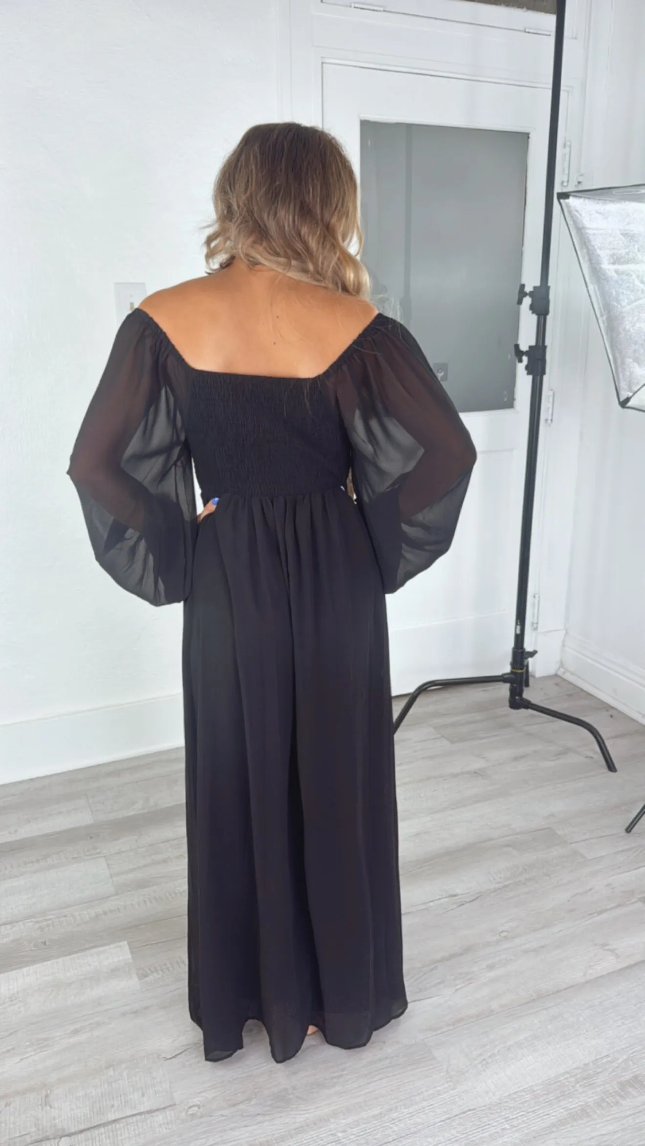 ECB Exclusive: Timeless Romantic Chiffon Maxi Dress, Black