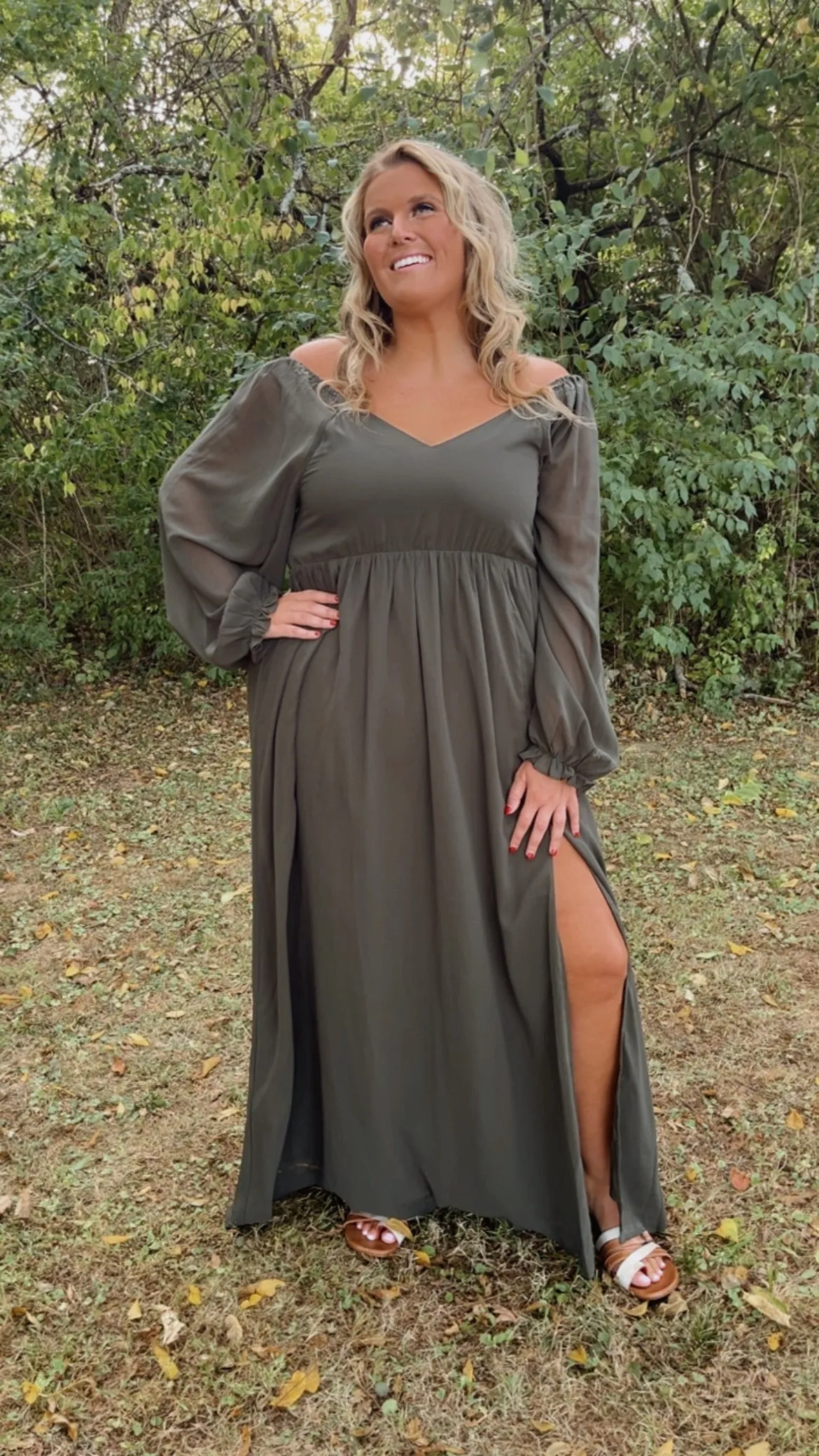ECB Exclusive: Timeless Romantic Chiffon Maxi Dress, Olive