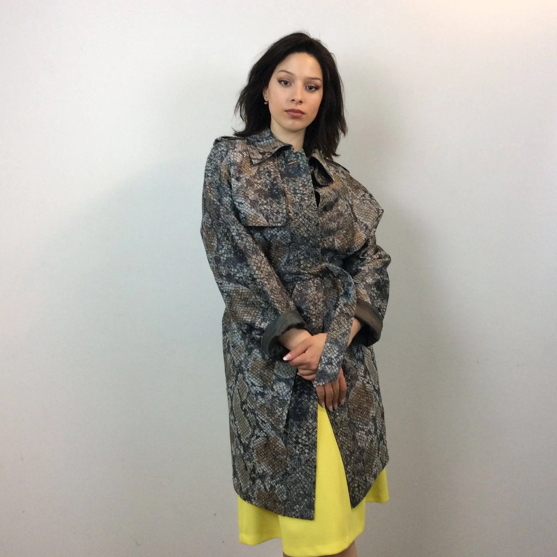 Escada Snake Print Designer Trench Coat S/M