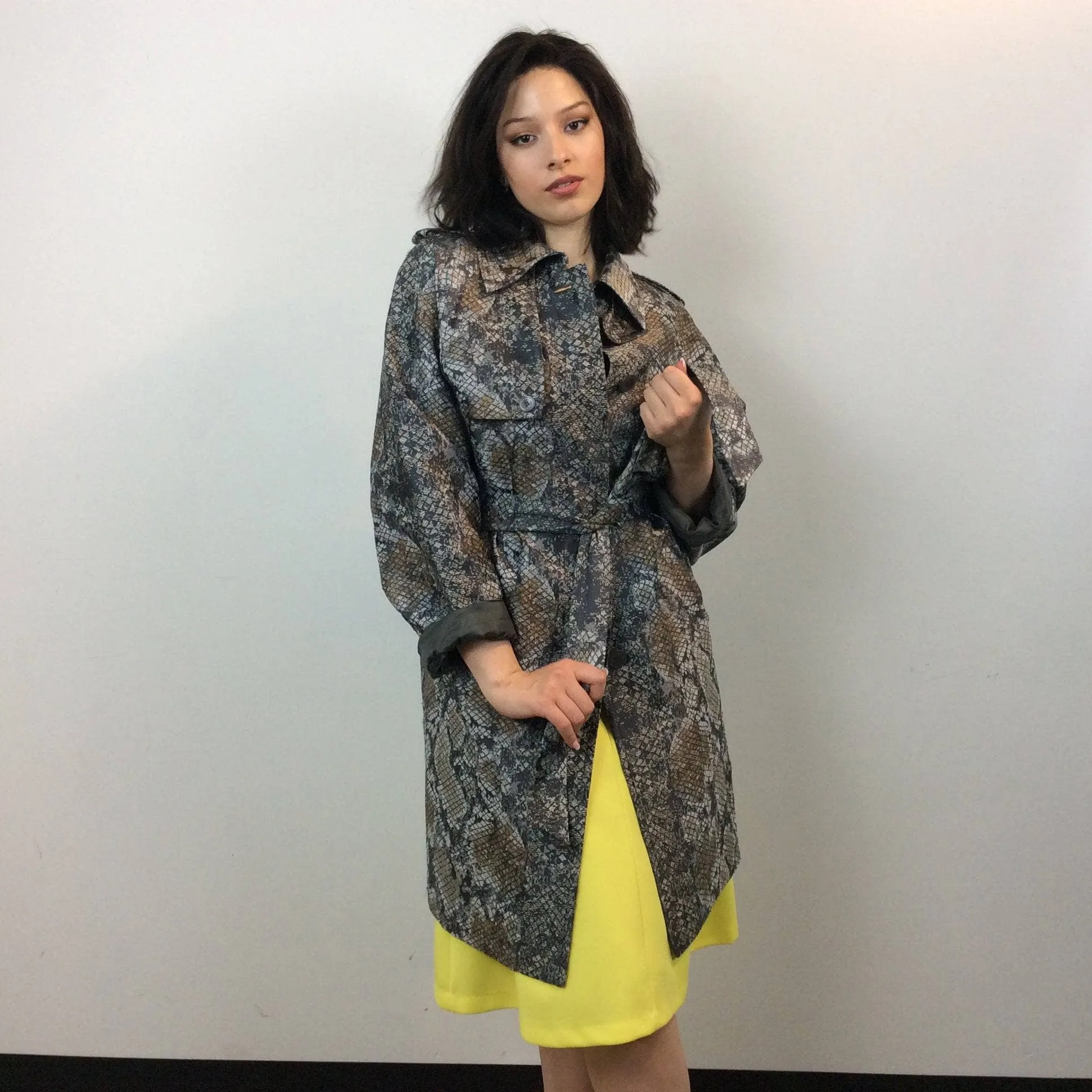Escada Snake Print Designer Trench Coat S/M