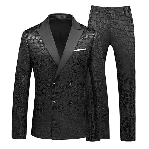 Fashion Luxury Wedding Banquet Groom Dress 2 Piece Suit British Style Classic Men Prom Party Jacquard Blazer and Pants