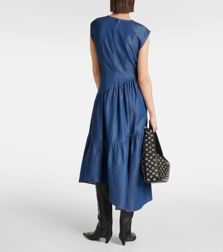 Frame Gathered tiered denim midi dress