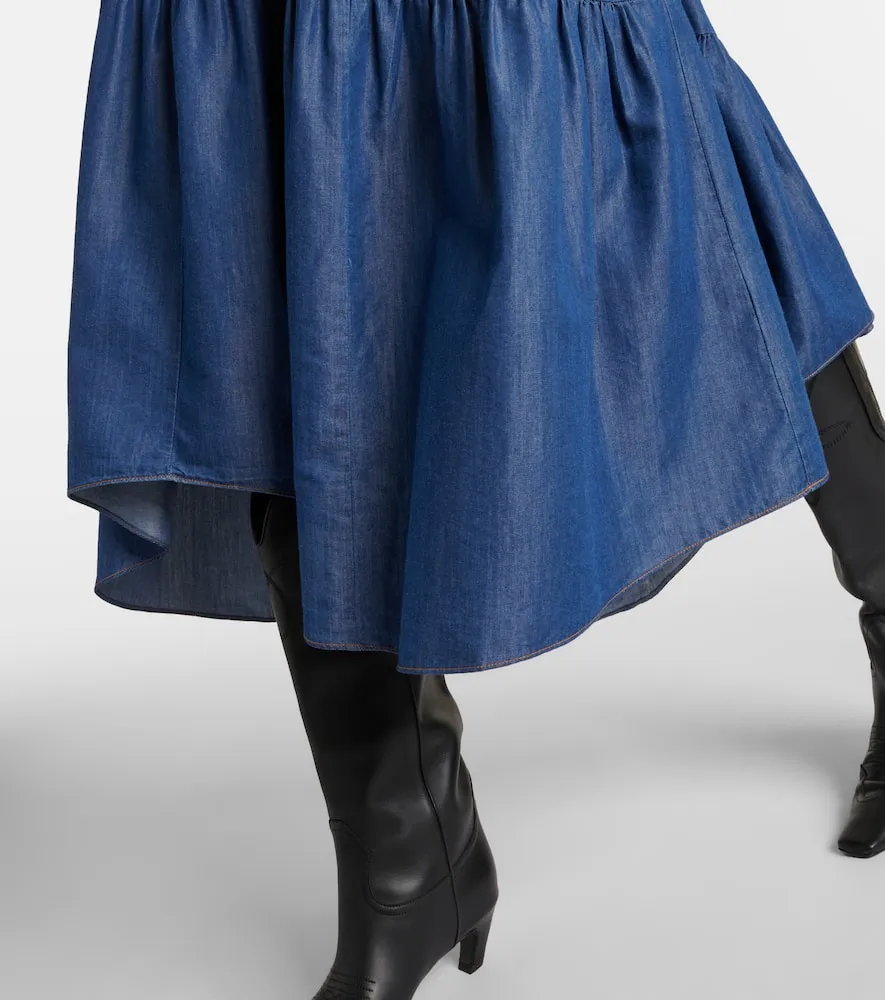 Frame Gathered tiered denim midi dress