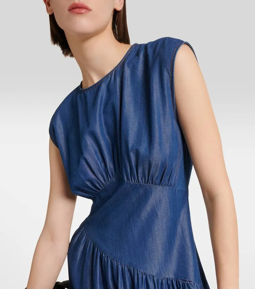 Frame Gathered tiered denim midi dress
