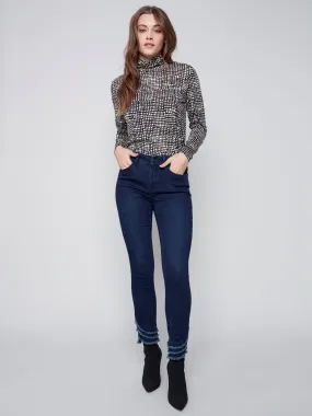 Frayed Hem Denim Pants - Blue Black Frayed Hem Denim Pants - Blue Black