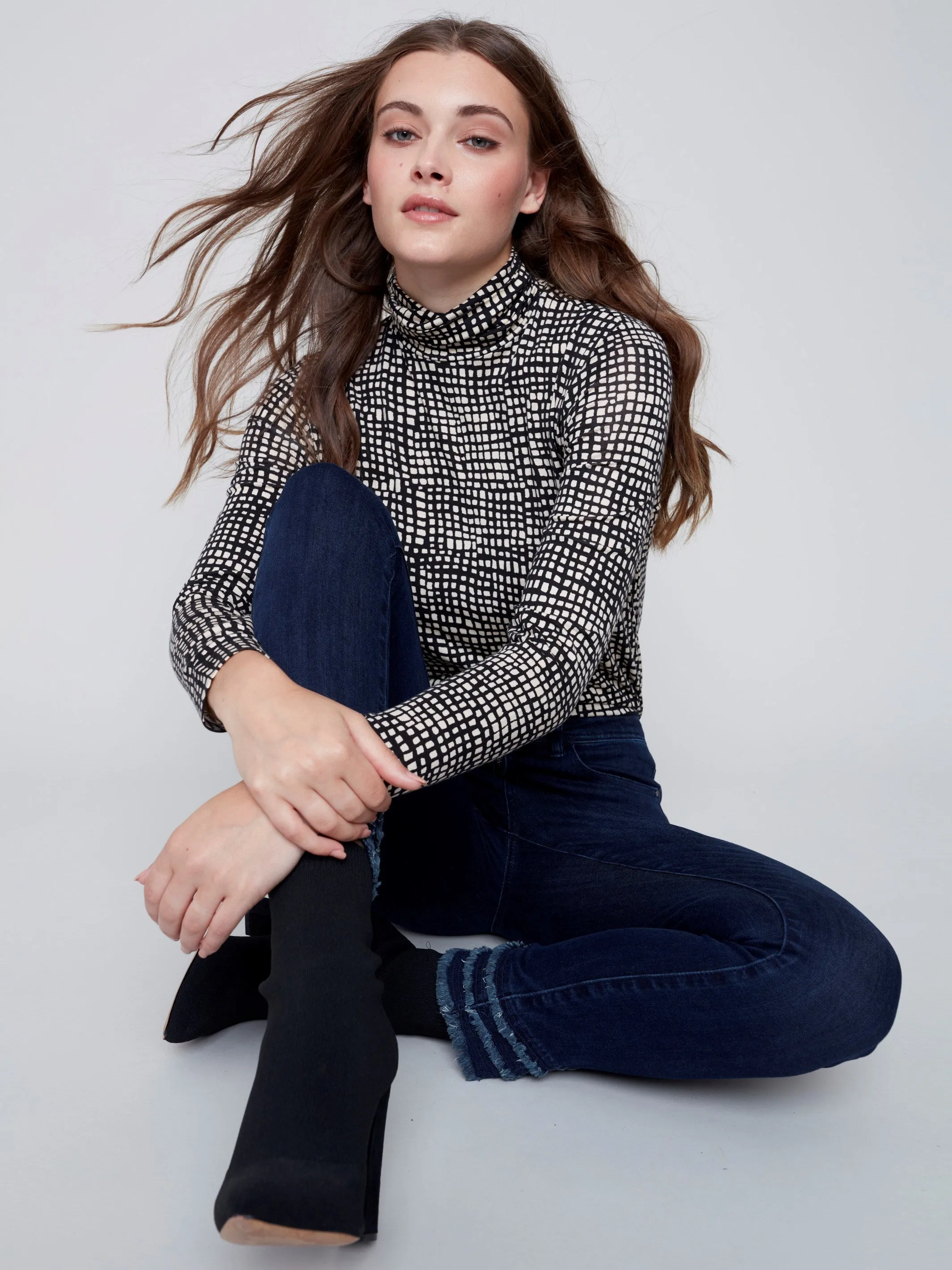 Frayed Hem Denim Pants - Blue Black