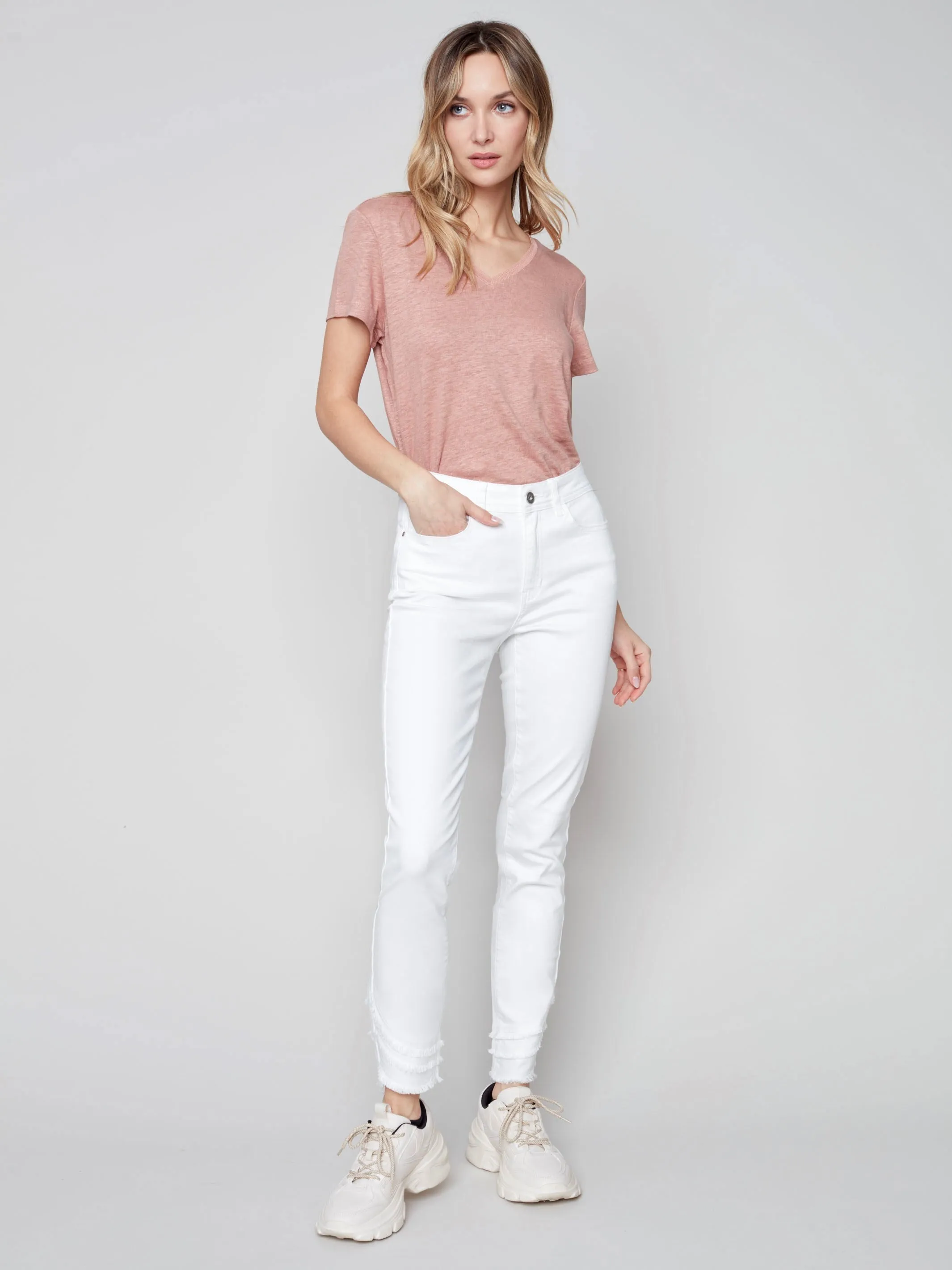 Frayed Hem Denim Pants - White