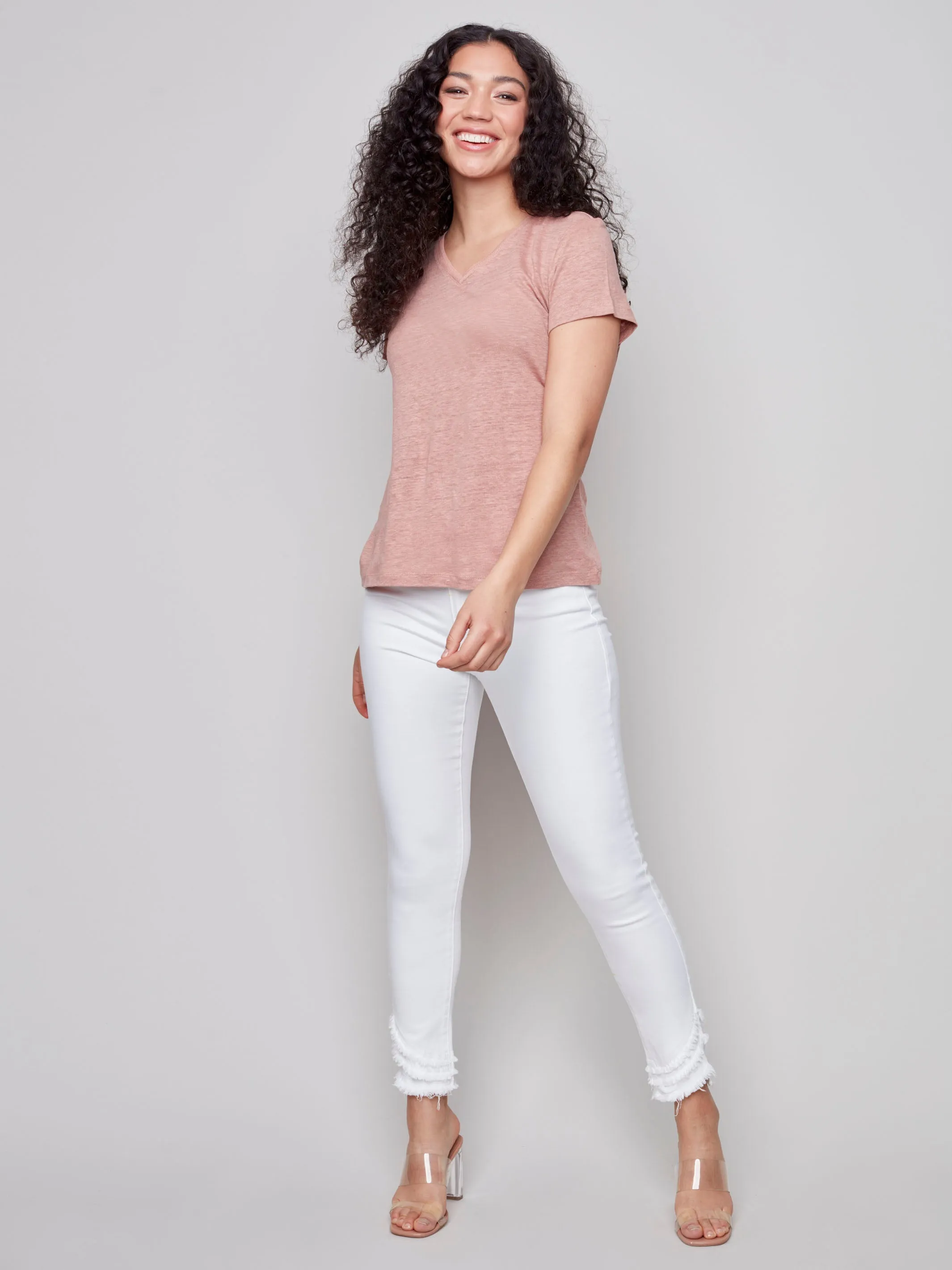 Frayed Hem Denim Pants - White