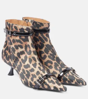 Ganni Leopard-print satin ankle boots Ganni Leopard-print satin ankle boots