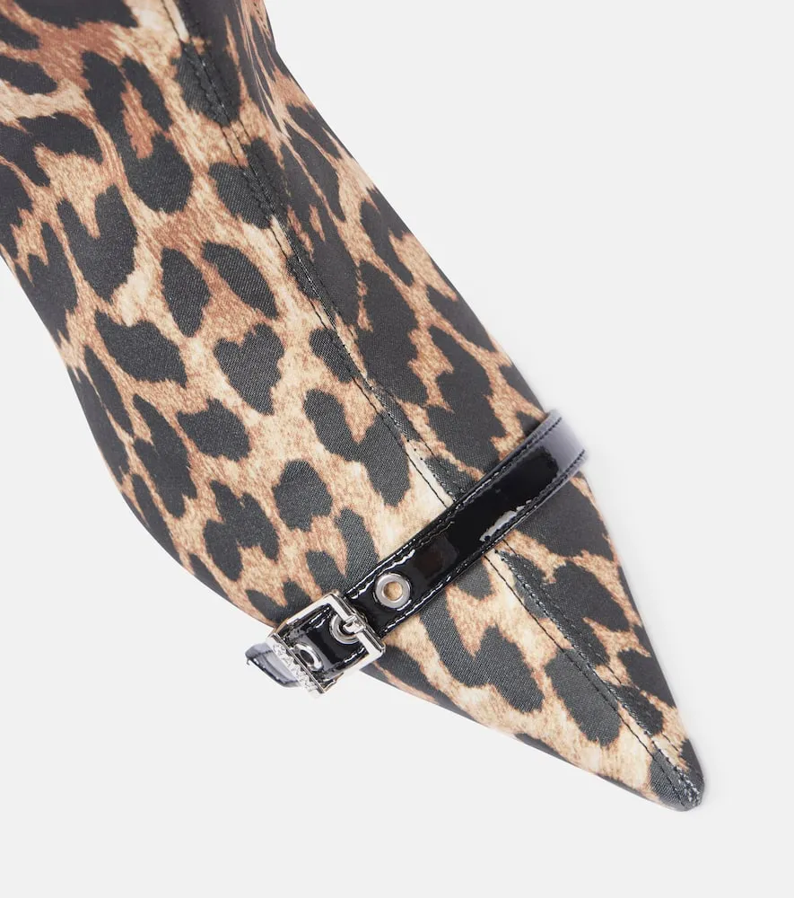 Ganni Leopard-print satin ankle boots