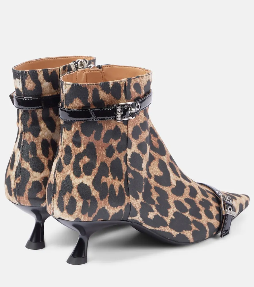 Ganni Leopard-print satin ankle boots