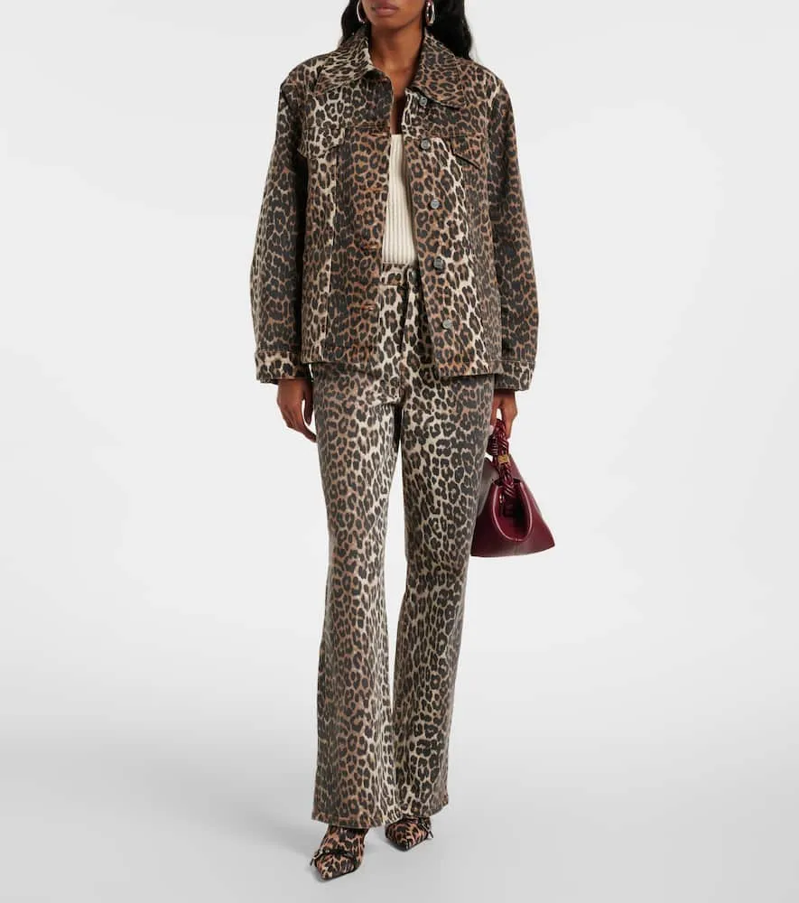 Ganni Leopard-print satin ankle boots