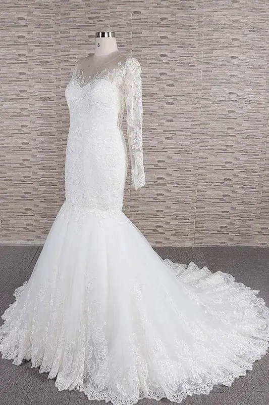 Graceful Appliques Long Sleeve Mermaid Wedding Dress