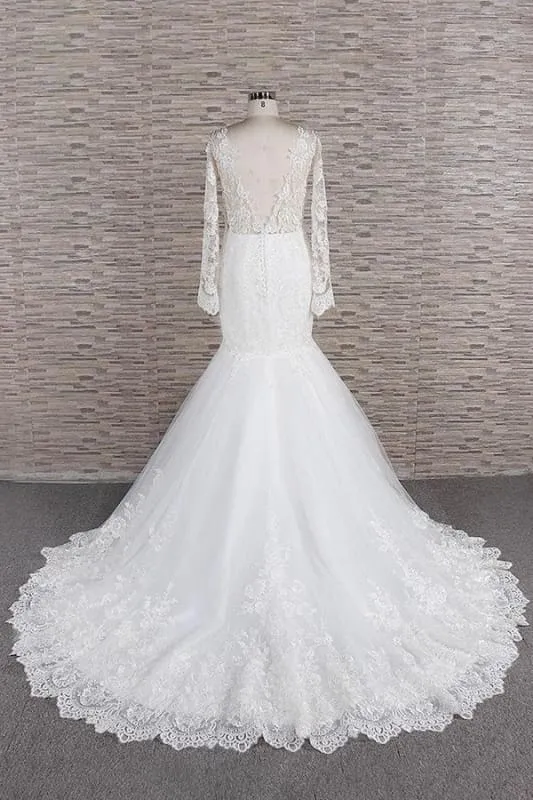 Graceful Appliques Long Sleeve Mermaid Wedding Dress