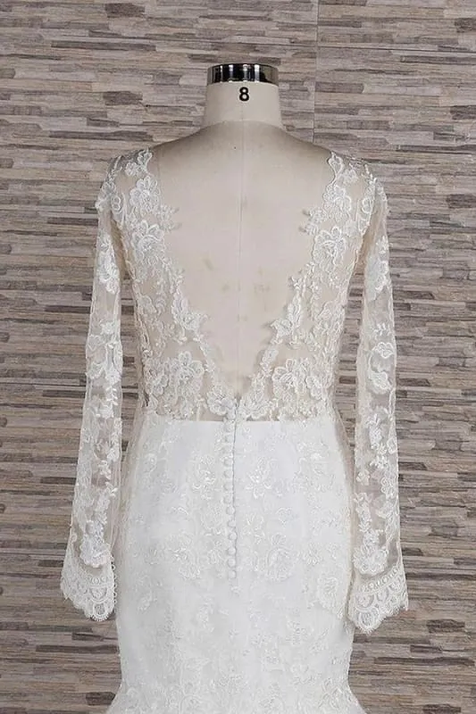 Graceful Appliques Long Sleeve Mermaid Wedding Dress