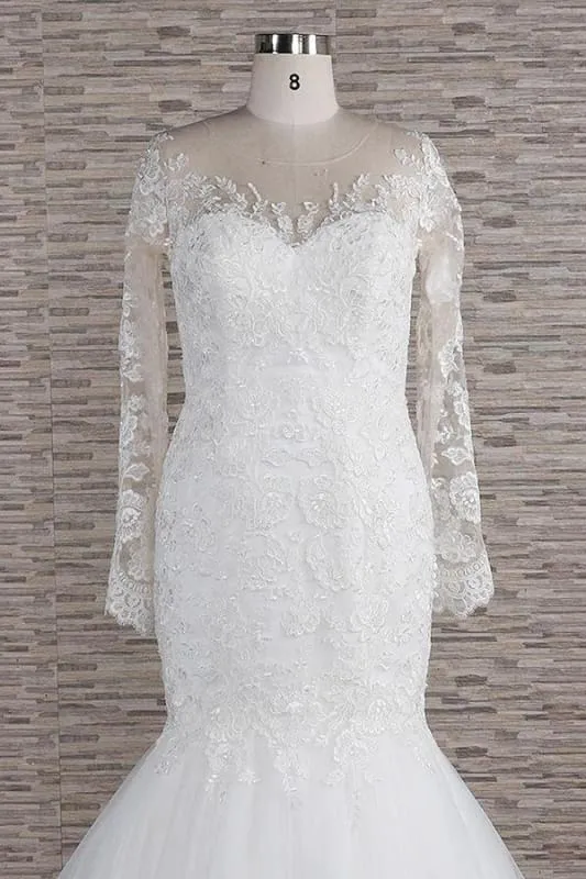 Graceful Appliques Long Sleeve Mermaid Wedding Dress