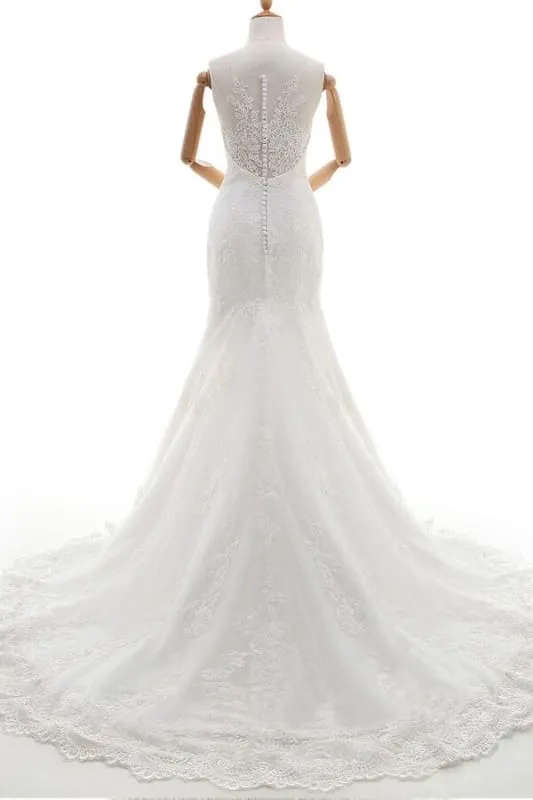 Graceful Appliques Tulle Mermaid Wedding Dress