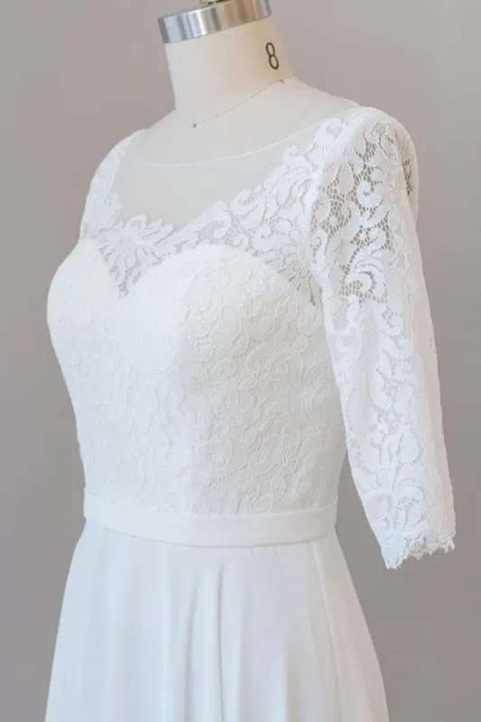 Graceful Lace Chiffon Floor Length Wedding Dress