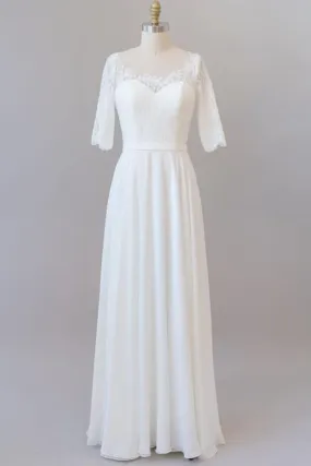 Graceful Lace Chiffon Floor Length Wedding Dress