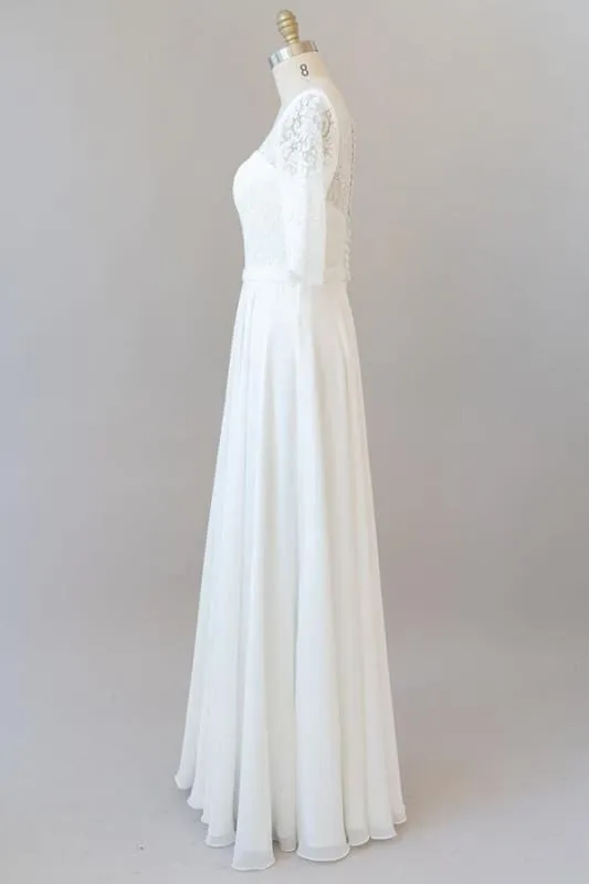 Graceful Lace Chiffon Floor Length Wedding Dress