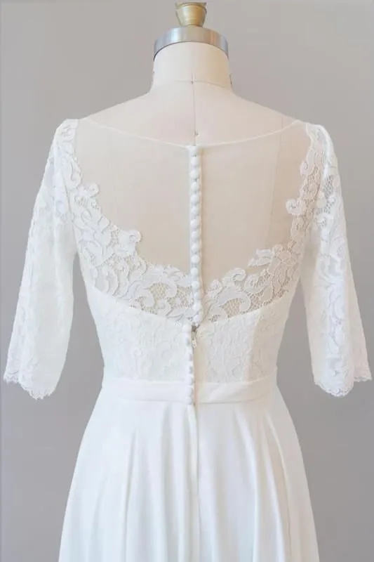 Graceful Lace Chiffon Floor Length Wedding Dress