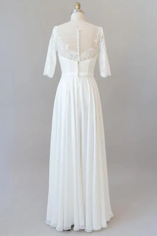 Graceful Lace Chiffon Floor Length Wedding Dress