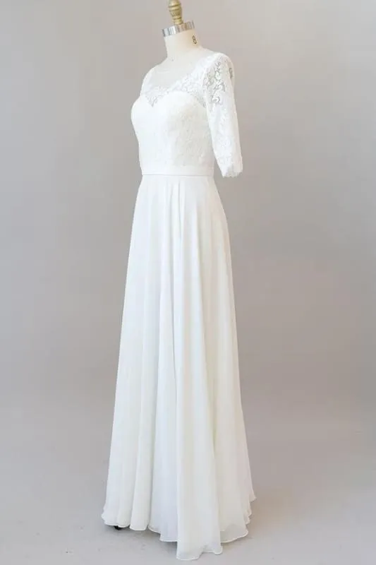 Graceful Lace Chiffon Floor Length Wedding Dress