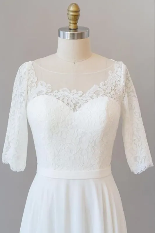 Graceful Lace Chiffon Floor Length Wedding Dress