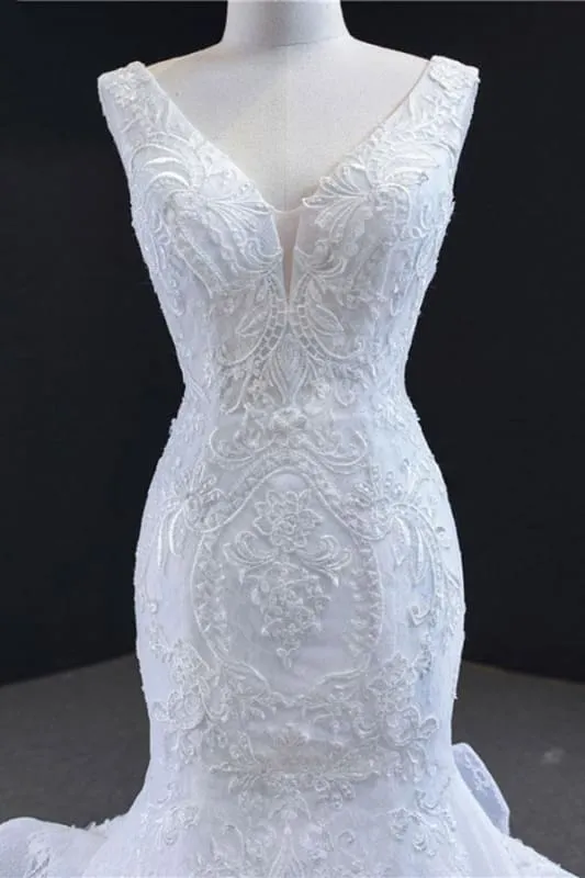 Graceful Lace-up Appliqes Mermaid Wedding Dress