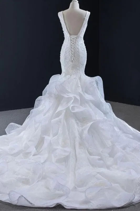 Graceful Lace-up Appliqes Mermaid Wedding Dress