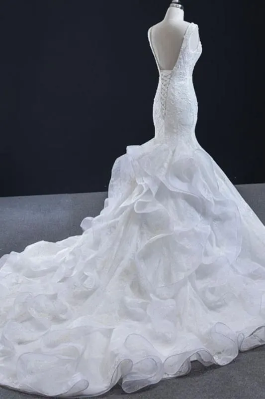 Graceful Lace-up Appliqes Mermaid Wedding Dress