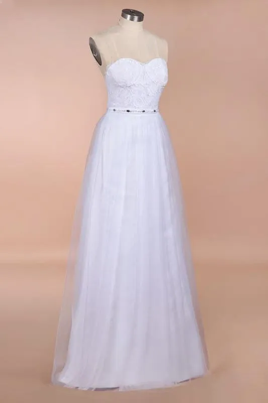 Graceful Strapless Tulle Lace A-line Wedding Dress