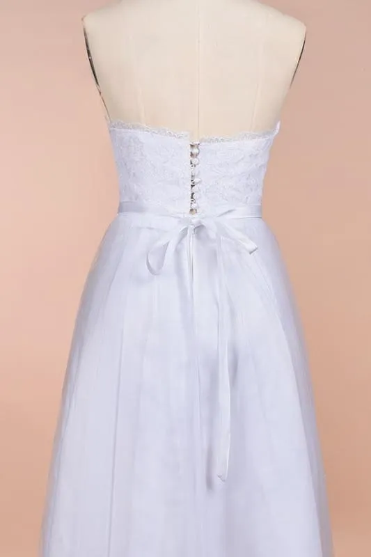 Graceful Strapless Tulle Lace A-line Wedding Dress