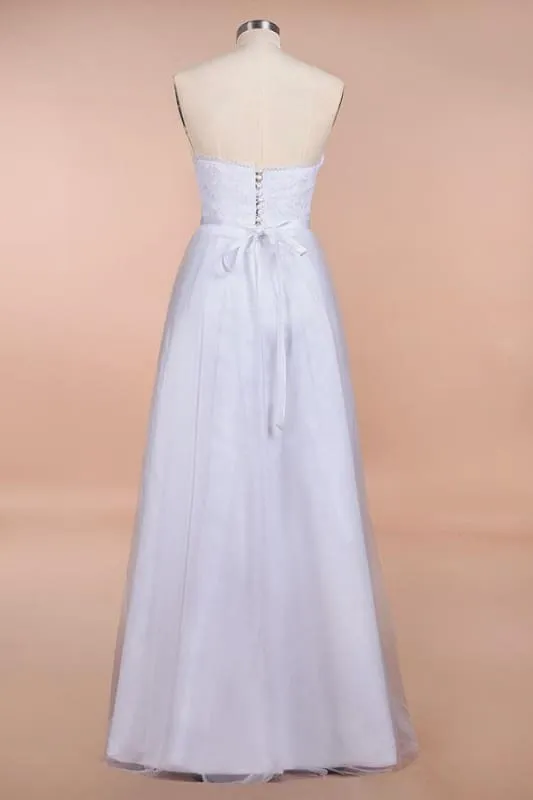 Graceful Strapless Tulle Lace A-line Wedding Dress