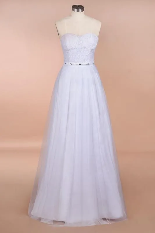 Graceful Strapless Tulle Lace A-line Wedding Dress