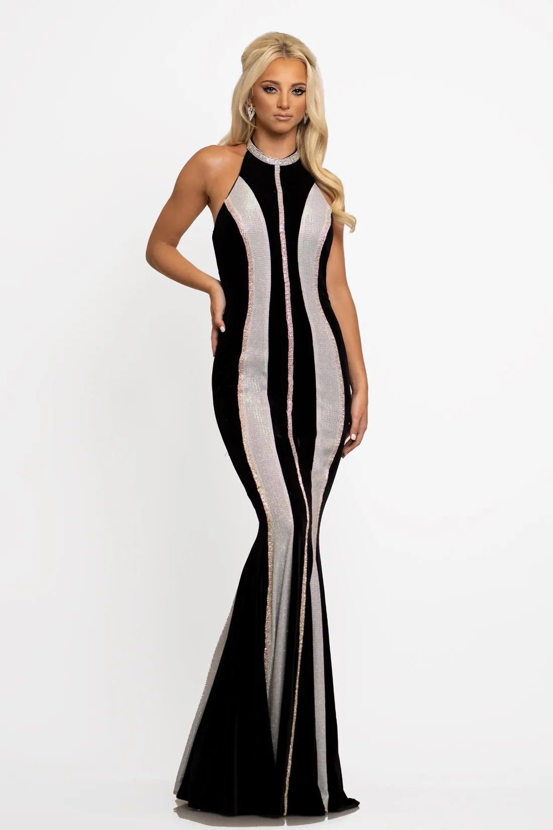Johnathan Kayne 2268 Glitter high neckline mermaid prom dress pageant gown Size 6