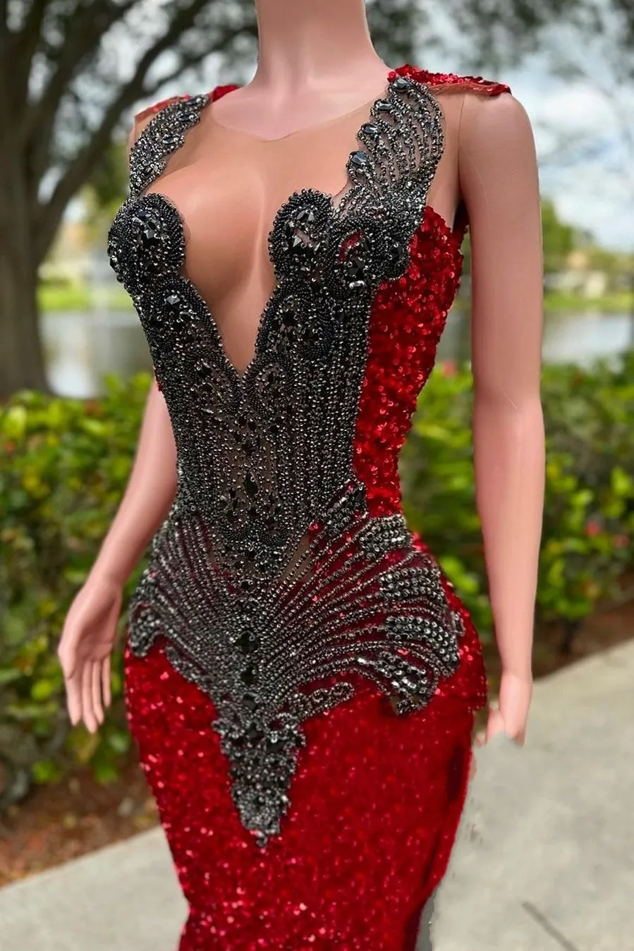 kamahe V-neck Burgundy Sequin Prom Dresses with Dark Sequins