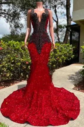 kamahe V-neck Burgundy Sequin Prom Dresses with Dark Sequins