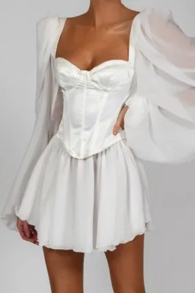 Lantern sleeve slim sexy chiffon dress