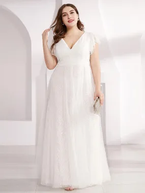 Maxi Long Plus Size Lace Evening Dresses with Ruffle Sleeves
