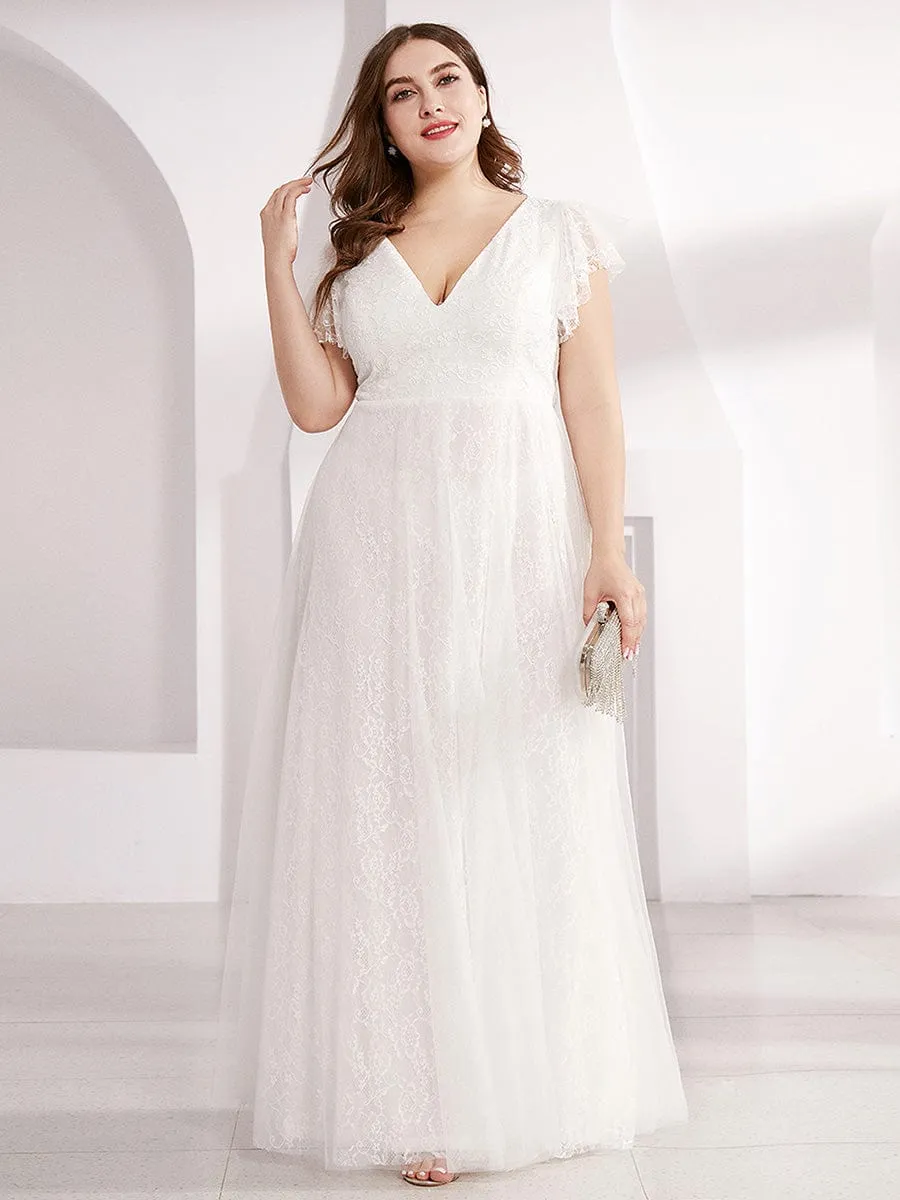 Maxi Long Plus Size Lace Evening Dresses with Ruffle Sleeves