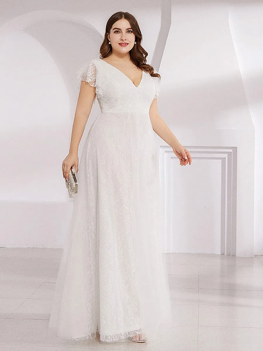Maxi Long Plus Size Lace Evening Dresses with Ruffle Sleeves