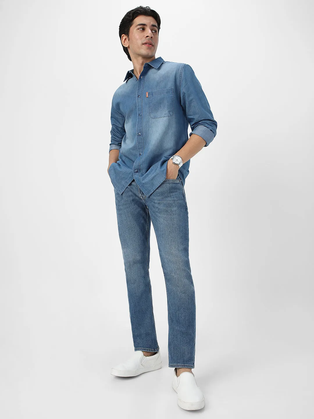 Men's Light Blue Full Sleeve Regular Fit Casual Denim Shirt
