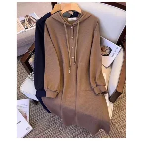 Mireille - Cozy Hooded Long Sleeve Dress for Women
