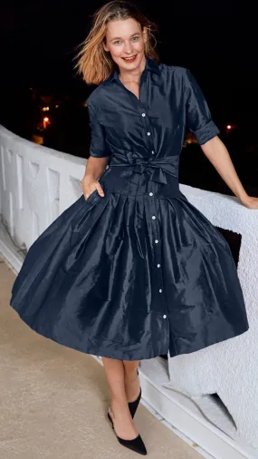 Mrs Maisel Silk Dress -  Navy
