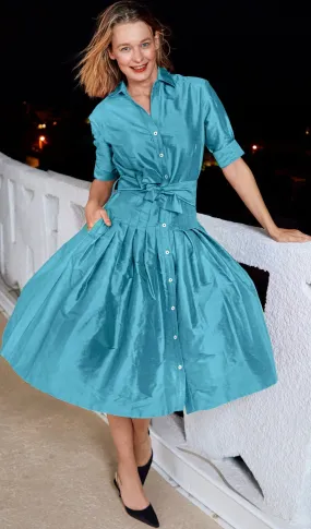 Mrs Maisel Silk Dress - Turquoise