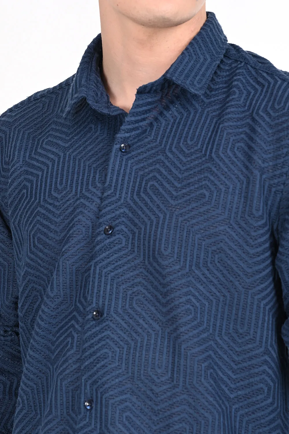 Navy Textured Regular Fit Shirt